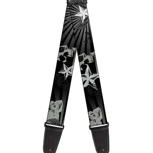 Guitar Strap - Die Hard Skulls & Stars1 Black Grays