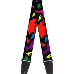 Guitar Strap - Dinosaur Silhouette Black Multi Color