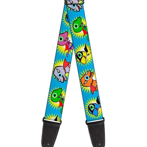 Guitar Strap - Dinosaur Superhero Baby Blue