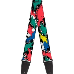 Guitar Strap - Dinosaurs Paint Splatter Black White Multi Color
