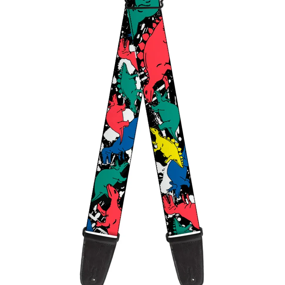 Guitar Strap - Dinosaurs Paint Splatter Black White Multi Color