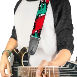 Guitar Strap - Dinosaurs Paint Splatter Black White Multi Color