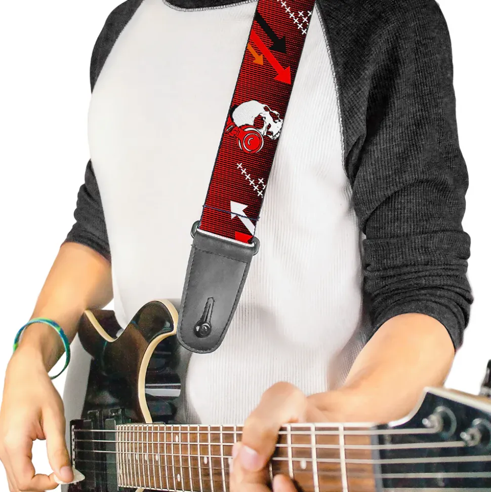 Guitar Strap - DJ Skulls Up Down Black Red