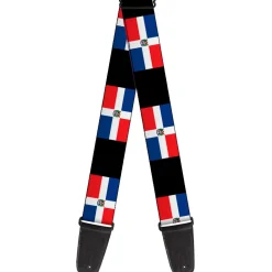 Guitar Strap - Dominican Republic Flags Black Black