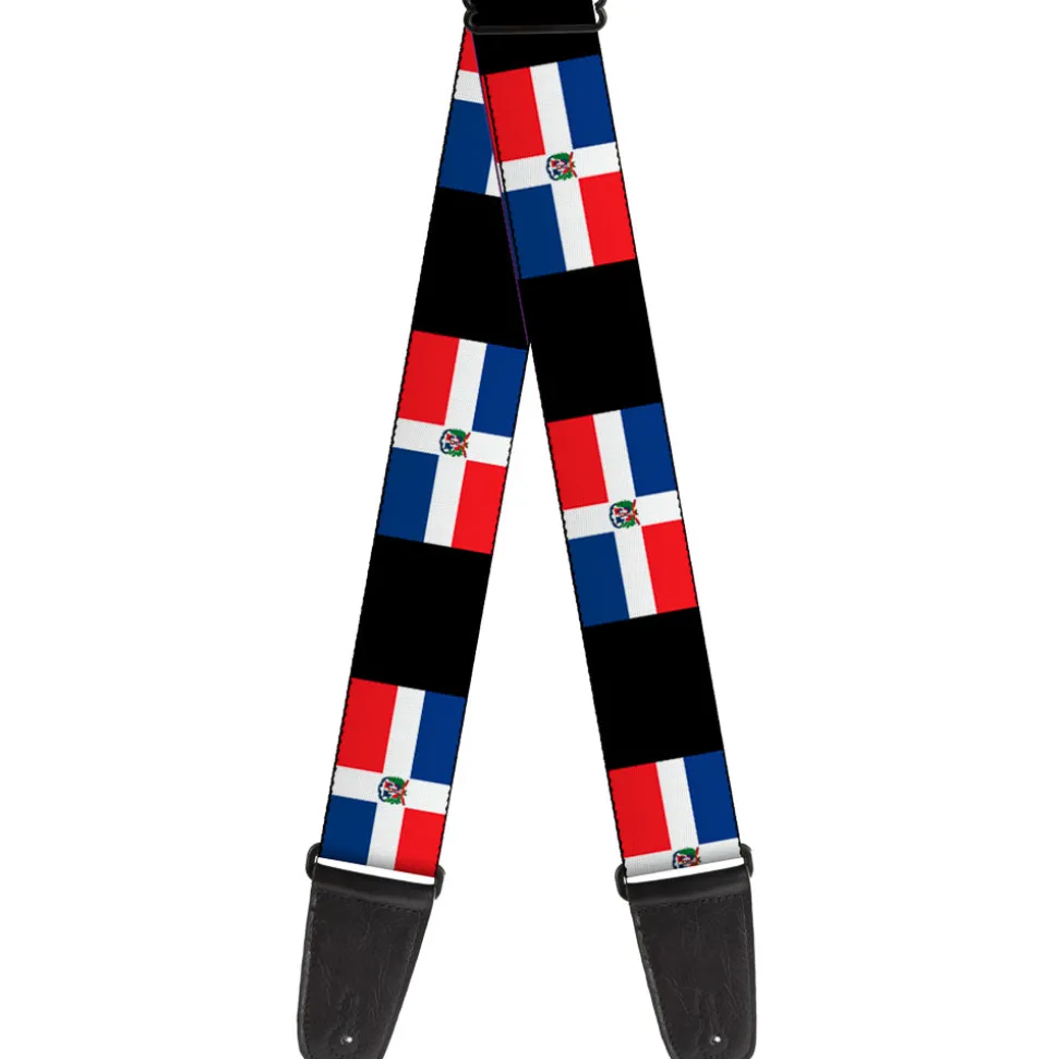 Guitar Strap - Dominican Republic Flags Black Black