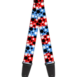 Guitar Strap - Dot Blocks Blue Red Black White