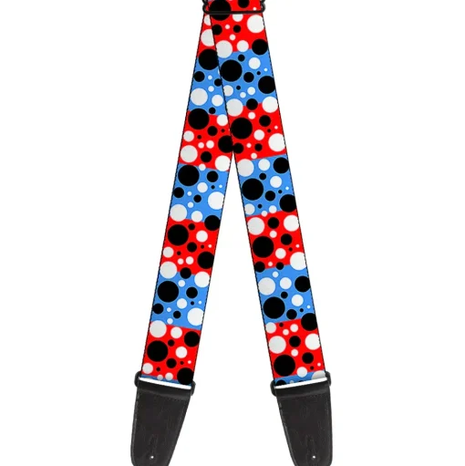 Guitar Strap - Dot Blocks Blue Red Black White
