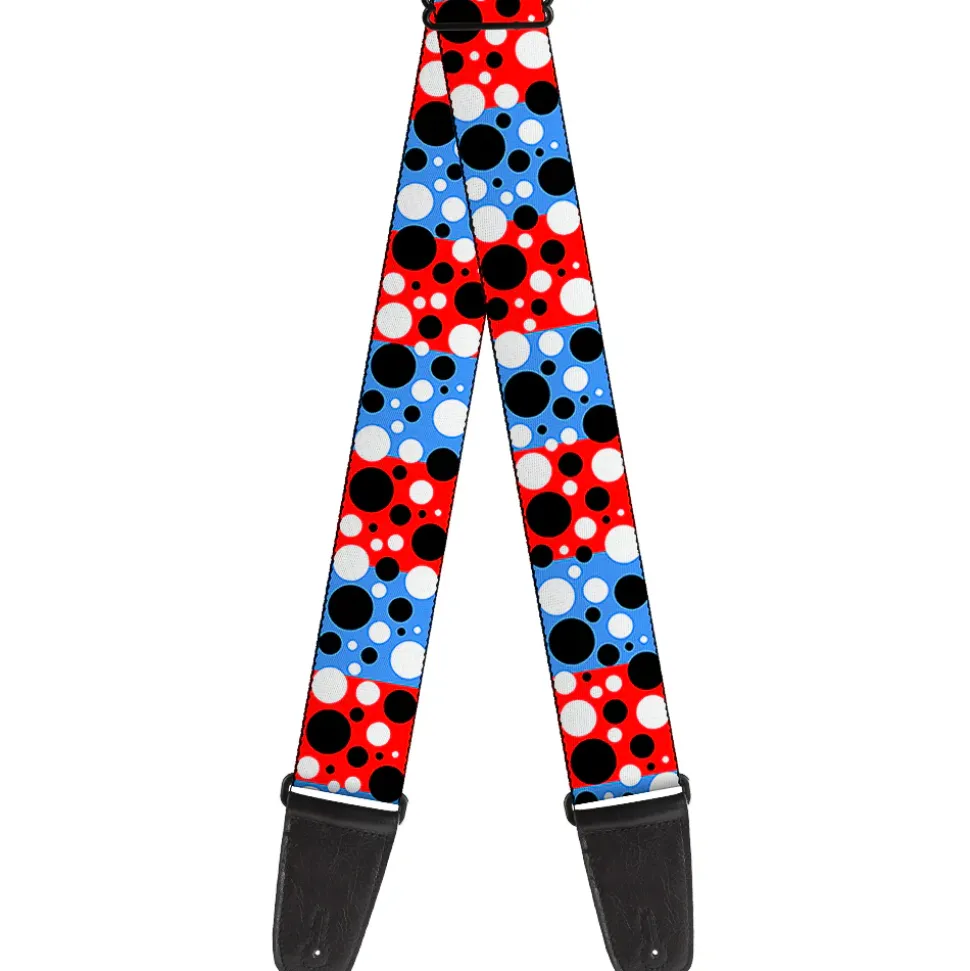 Guitar Strap - Dot Blocks Blue Red Black White