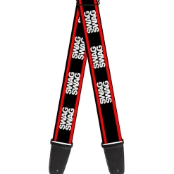 Guitar Strap - Double SWAG Black White Red Stripe