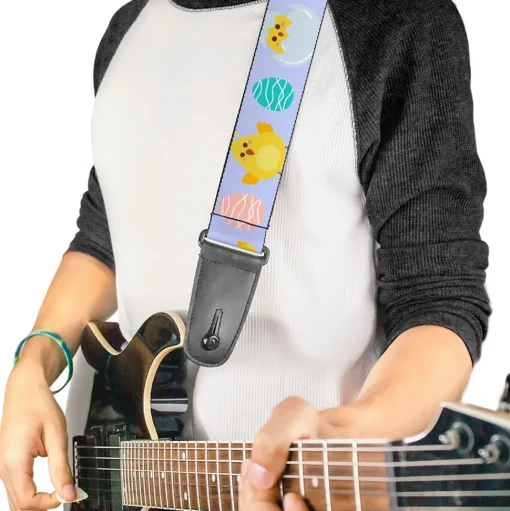Guitar Strap - Easter Chicks and Eggs Lavender
