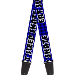 Guitar Strap - EAT SLEEP SKATE Buffalo Plaid Blue