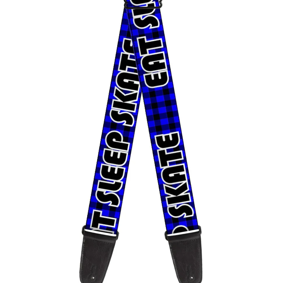 Guitar Strap - EAT SLEEP SKATE Buffalo Plaid Blue