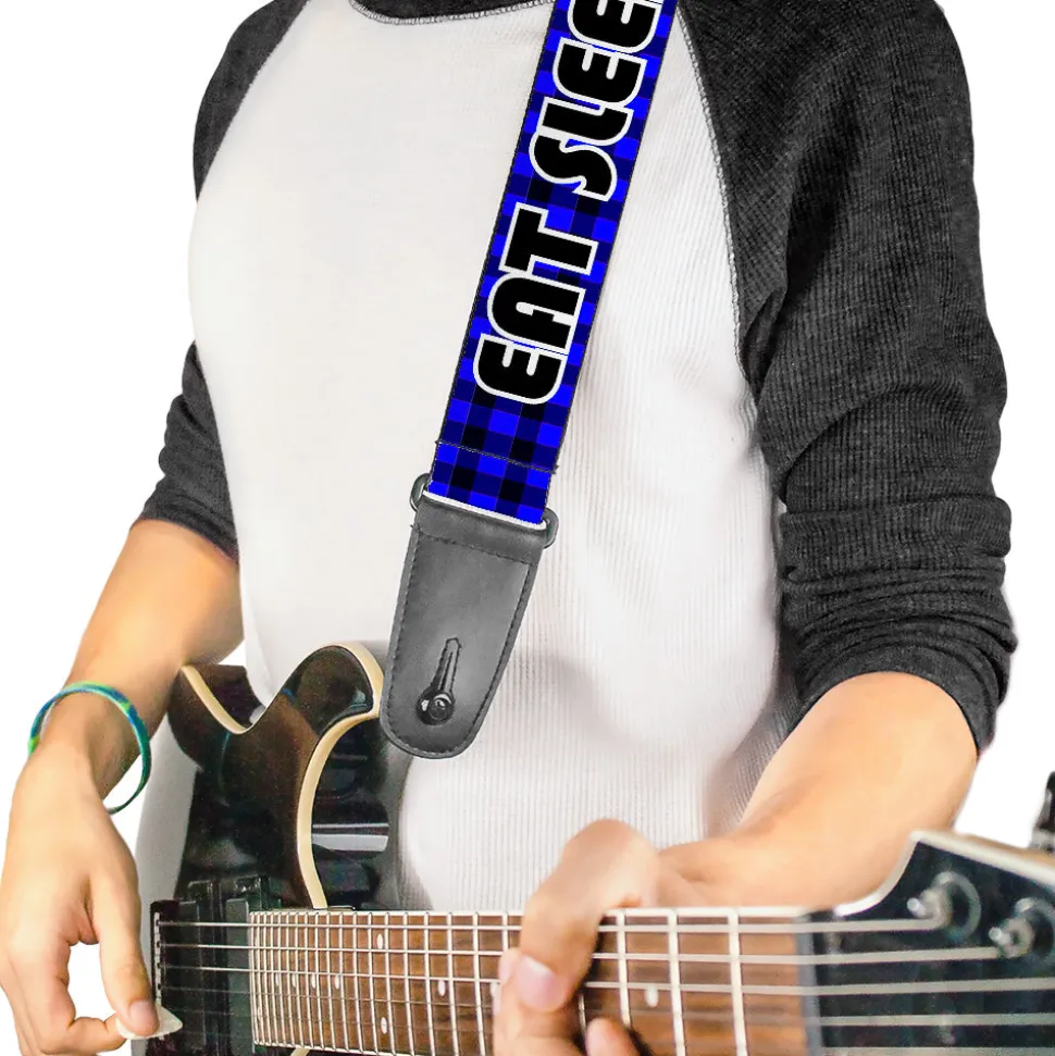 Guitar Strap - EAT SLEEP SKATE Buffalo Plaid Blue