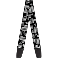 Guitar Strap - Eighties Hearts Black White