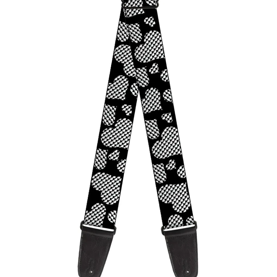 Guitar Strap - Eighties Hearts Black White