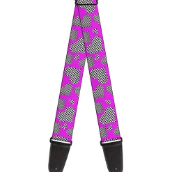 Guitar Strap - Eighties Hearts Fuchsia Black White