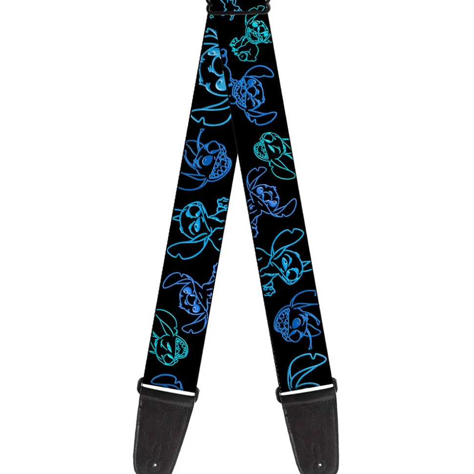 Guitar Strap - Electric Stitch Poses Black Neon Blue