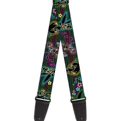 Guitar Strap - Electric Tinkerbell Poses Stripes Black Multi Neon