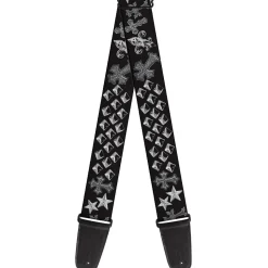 Guitar Strap - Elegant Crosses Stars Studs Black Grays