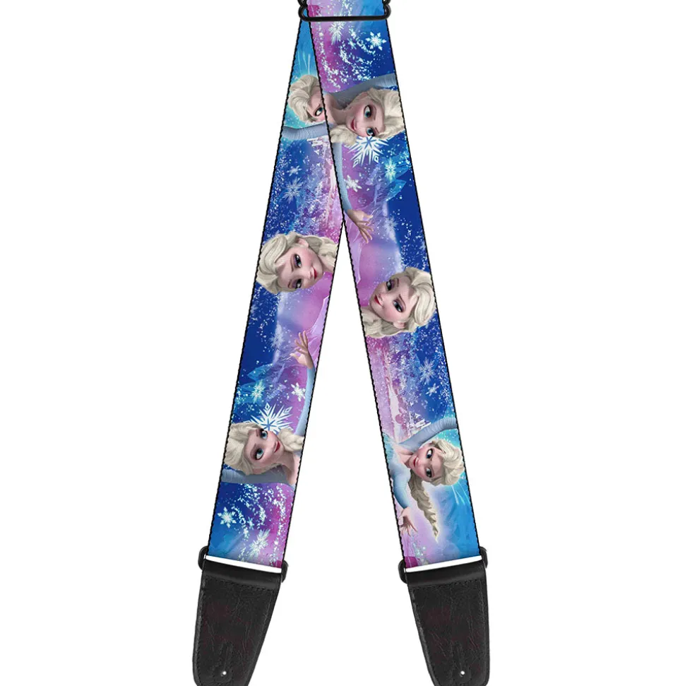 Guitar Strap - Elsa the Snow Queen Poses Castle & Snowy Mountains Blue-Pink Fade