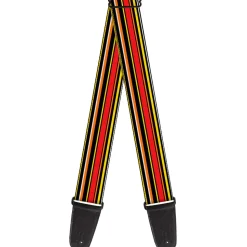 Guitar Strap - Fine Stripes Black Yellows Orange Red White