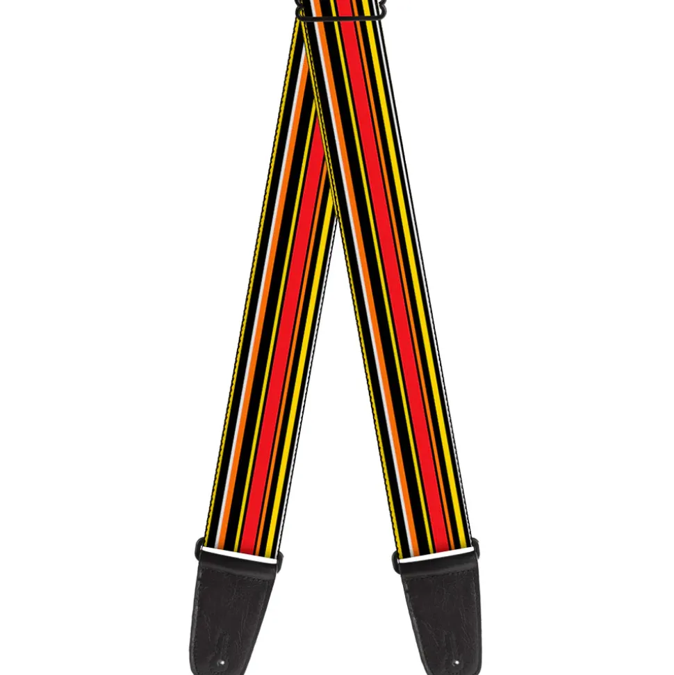 Guitar Strap - Fine Stripes Black Yellows Orange Red White
