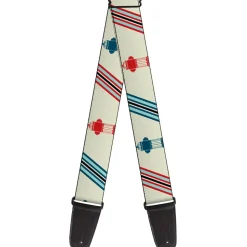 Guitar Strap - Fire Hydrants Stripes Tan Blues Reds