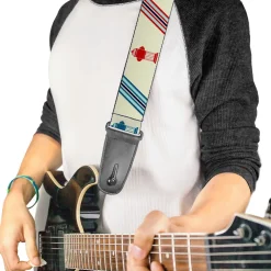 Guitar Strap - Fire Hydrants Stripes Tan Blues Reds