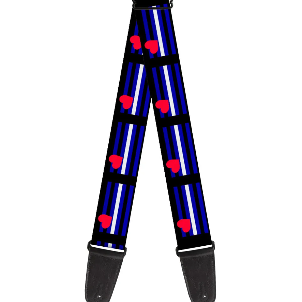 Guitar Strap - Flag Leather Black Blue Red White