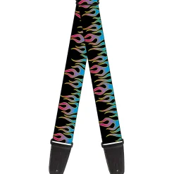 Guitar Strap - Flames Black Blue Pink