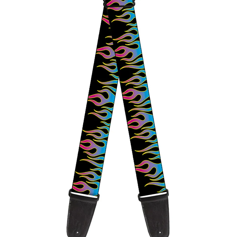 Guitar Strap - Flames Black Blue Pink