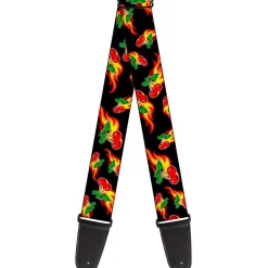 Guitar Strap - Flaming Cherries Scattered Black