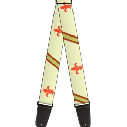 Guitar Strap - Fleur-de-Lis2 Stripes Tan Orange Brown Green