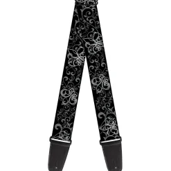 Guitar Strap - Fleur-de-Lis Outline w Filigree Black Gray