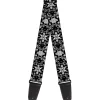 Guitar Strap - Floral Collage Black Gray White