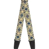 Guitar Strap - Floral Collage Tan Blue
