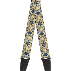 Guitar Strap - Floral Collage Tan Blue