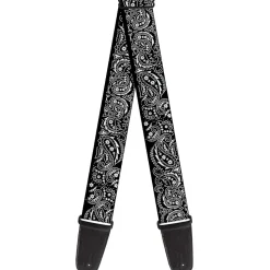 Guitar Strap - Floral Paisley2 Black White