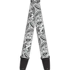 Guitar Strap - Floral Paisley3 White Black