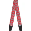 Guitar Strap - Floral Pinwheel CLOSE-UP Gray Red