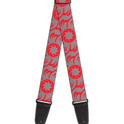 Guitar Strap - Floral Pinwheel CLOSE-UP Gray Red