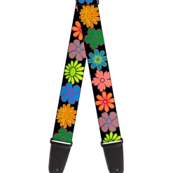 Guitar Strap - Flowers Black Multi Color