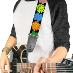Guitar Strap - Flowers Black Multi Color