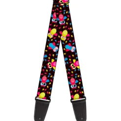 Guitar Strap - Flying Owls w Leaves Black Multi Color