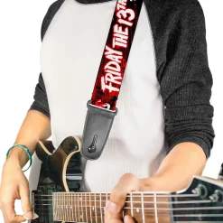 Guitar Strap - FRIDAY THE 13TH JASON VOORHIES Mask Text Black/Red/White