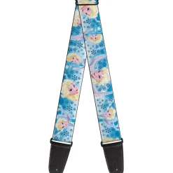 Guitar Strap - Frozen Elsa Poses Snowflake Swirls Blues White