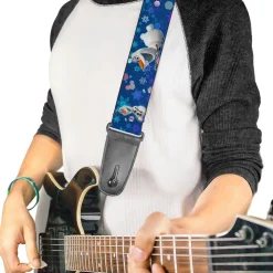 Guitar Strap - Frozen Olaf Poses Snowflakes Blues