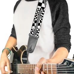 Guitar Strap - Funky Checkers Black White