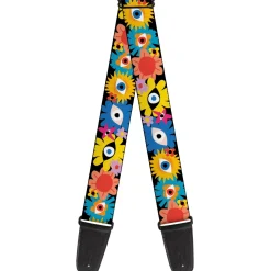Guitar Strap - Funky Eye Flowers Black/Multi Color