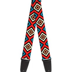 Guitar Strap - Geometric1 Black Red Tan Brown Baby Blue